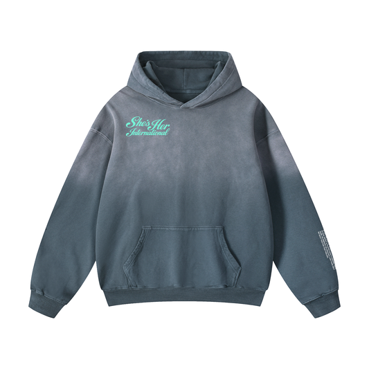 Sunfaded Script Hoodie - BlueGrey