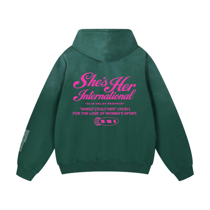 Sunfaded Script Hoodie - Green
