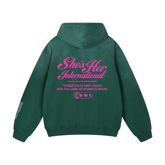 Sunfaded Script Hoodie - Green