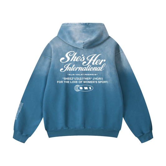 Sunfaded Script Hoodie - Blue