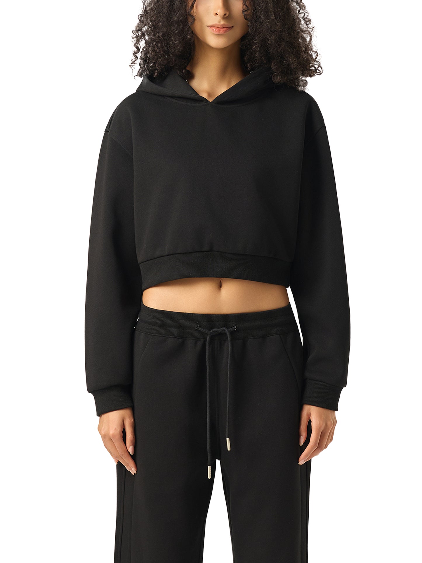 Set Match Cropped Hoodie - Black