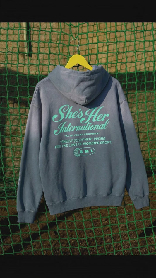 Sunfaded Script Hoodie - BlueGrey